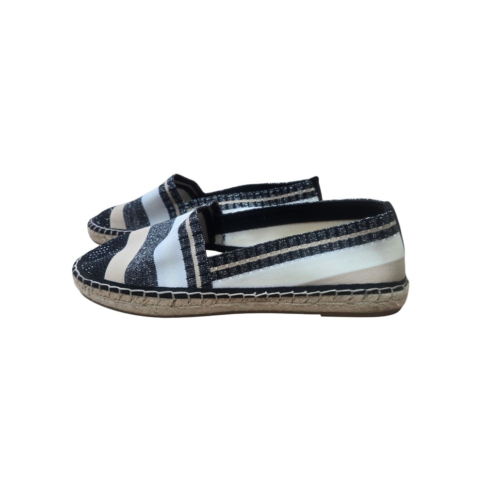 INC International Concepts Corvina Striped Sequin Espadrille Flats Black Tan 8.5
